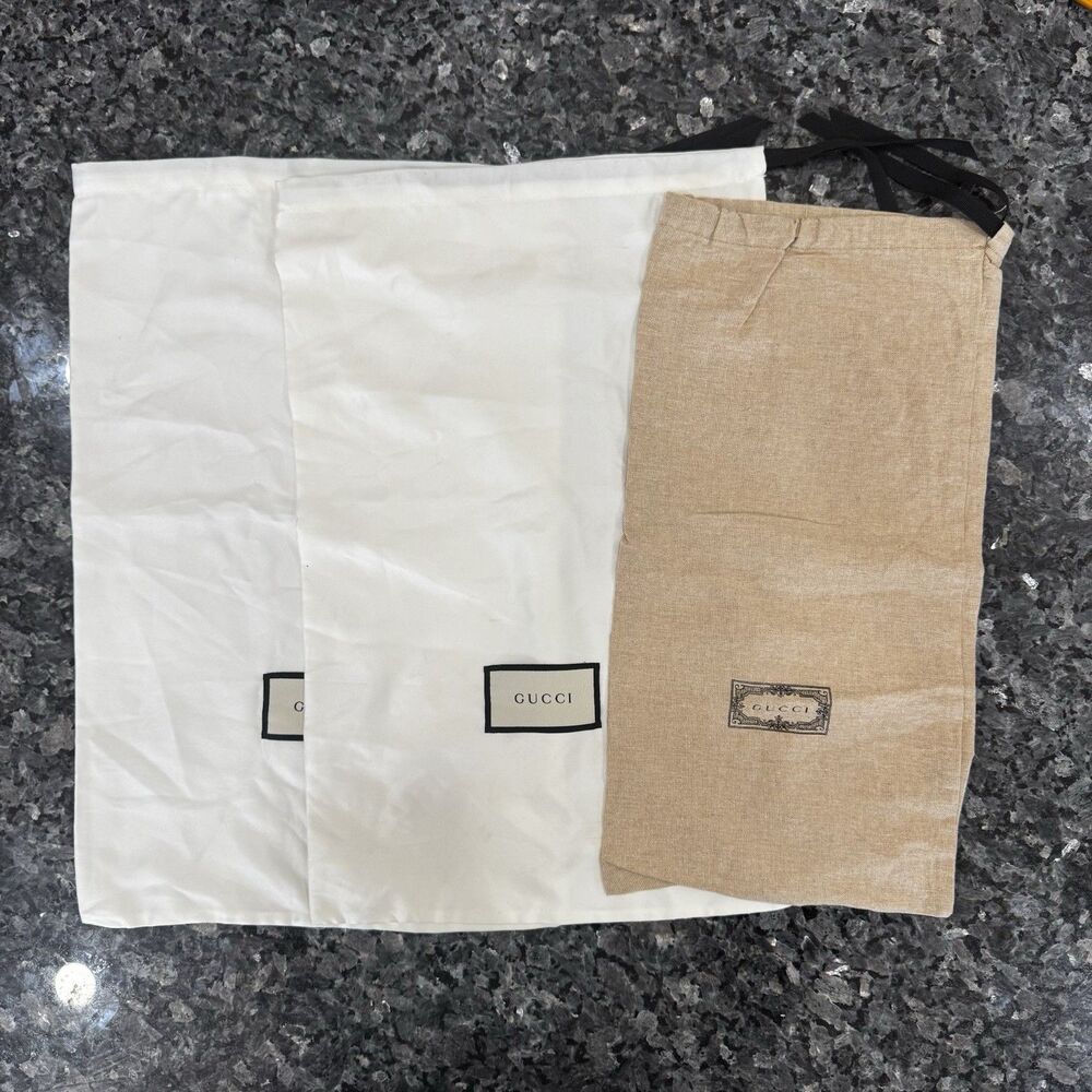Gucci Satin Drawstring White Beige Dust Cover Pouch Bag 17.5 X 11.5 & 9 x 16